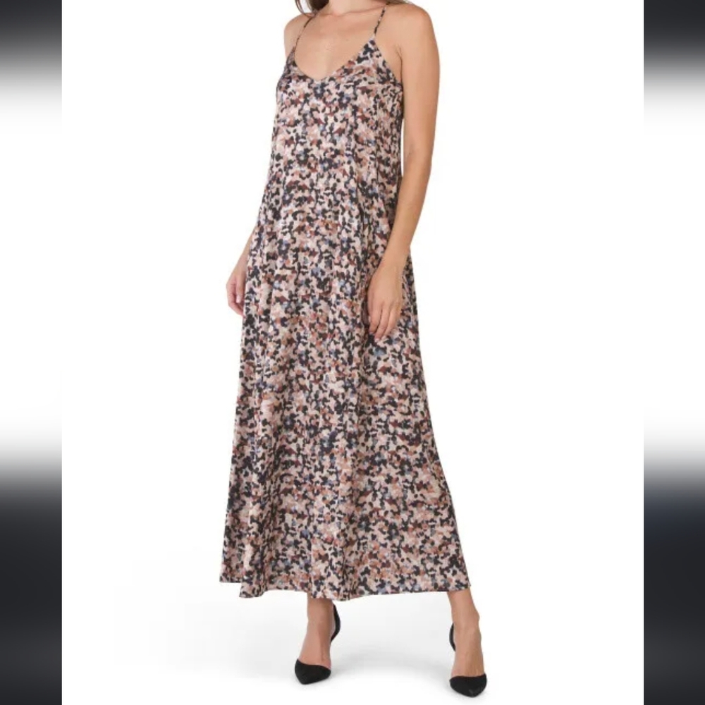 Nicole Miller Satin Multicolor Spaghetti Strap Dress Medium